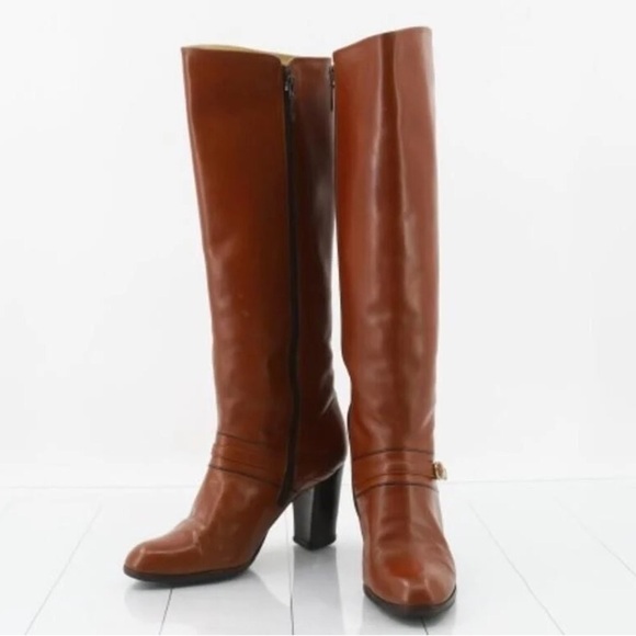 Yves Saint Laurent Brown Heeled Boots with Smooth Leather and Thick Heel - Picture 1 of 5